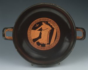 Rød figur Kylix, 490-480 f.Kr. (keramikk) av Painter of the Paris Gigantomachy