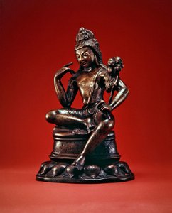 Padmapani Lokeshvara sittende i meditasjon, første halvdel av 700-tallet (bronse innlagt med sølv og kobber) (se også 394853) av Pakistani School