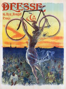 Vintage fransk plakat av en gudinne med en sykkel, ca. 1898 (litho-farge)