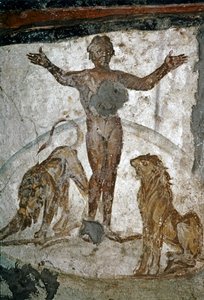 FRÜHCHRISTLICHE KUNST: Katakombe. Daniel in der Löwengrube, 4. Jahrhundert