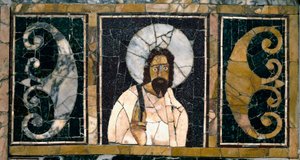 Paleokretisk kunst: "" representasjon av Kristus, sannsynligvis den første""" 3. århundre e.Kr. Marquete marmor. Ostiense-museet, Ostia av Paleo Christian