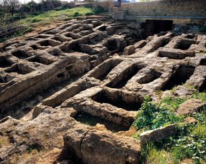 Ruinene av den kristne nekropolis i dalen av templene, 4. til 5. århundre. Agrigento, Agrigento. Sicilia Italia av Paleo Christian