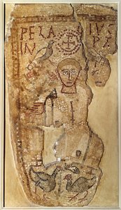 Paleokretisk antikvitet: "" Representasjon av asketmunken Pelage (eller Pelagius) (350-420)"" Begravelsesmosaikk fra Tunisia. Paris, Louvre-museet