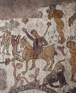Representasjon av kong Arthur og Perceval. Mosaikk av Pantaleone, prest og mosaikk. 1163-1166. Sentralskipet til katedralen i Otranto (Otranto), Italia av Pantaleon Pantaleon