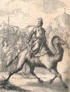 Saladin rømmer på en rask dromedar, 1869 av Paolo Priolo