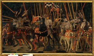 Slaget ved San Romano mellom florentinerne og Sienese 02.06.1432 (motangrepet til Micheletto da Cotignola). Maleri av Paolo di Dono dit Uccello (1397-1475) 1456 Søn. 1,8x3,2 m Paris, Musée du Louvre. av Paolo Uccello