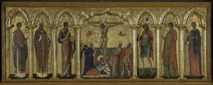 St Stratonicus, St Hermolaus, St Matthew, St Cristopher, St Thecla and St Abundius, Polyptych of the Crucifixion with Saints av Paolo Veneziano
