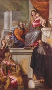 Den hellige familie med St. Johannes døperen, St. Anthony Abbed og St. Catherine, 1551 av Paolo Veronese