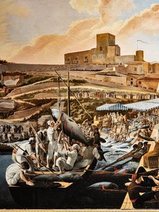Tunfisken Mattanza i Solanto i nærvær av kongefamilien av Paolo de Albertis