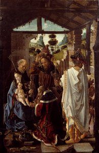 Tilbedelse av magiene. (olje på tre, ca 1582) av Paolo de San Leocadio
