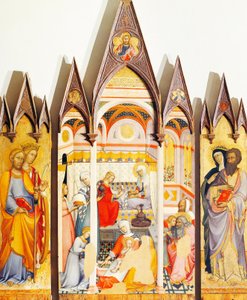 Altertavle av Jomfruens fødsel av Paolo di Giovanni Fei (cirka 1345-cirka 1411), tempera på tre av Paolo di Giovanni Fei