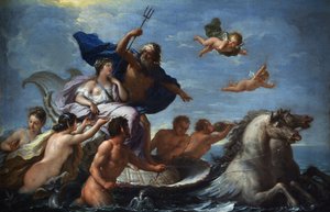 De Matteis, Paolo (1662-1728) Triumf av Neptun og amfitritt Olje på lerret Barokk Italia, School of Neaple Villa Margherita, Bordighera 51x76 maleri