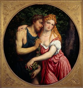 Daphnis og Chloe. Mytologisk representasjon av et par. Maleri av Paris Bordon eller Bordone (1500-1571)