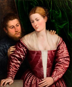 Dobbeltportrett av en venetiansk kvinne og hennes kavaler, ca. 1560. av Paris Bordone