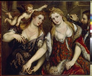 Flora, Venus, Mars og Amor (Flora, Venus, Mars og Amor). Maleri av Paris Bordone (1500-1571), olje på lerret, ca 1550. Italiensk kunst (Venezia) av Paris Bordone