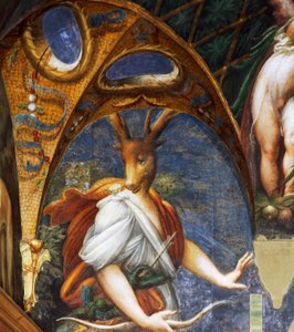 Actaeon forvandlet til hjort av Diana, detalj av Diane og Acteon-hallen av Parmigianino
