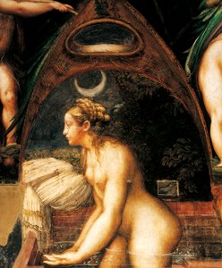 Diana og Actaeon, av Francesco Mazzola, kjent som Parmigianino (1503-1540), detalj. San Vitale festning i Fontanellato, Emilia Romagna. av Parmigianino