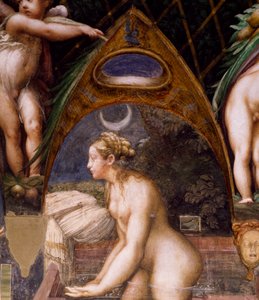 Diana dypper inn i våren, fra Myth of Diana and Actaeon av Parmigianino