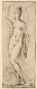 Kvinnefigur - studie for Santa Maria della Steccata, Parma (recto) av Parmigianino