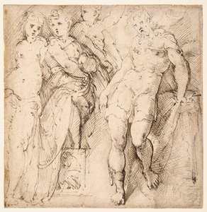 Fire figurstudier (rekto) av Parmigianino