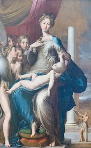 Madonna og barn med engler, kjent som Madonna med den lange halsen