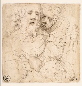 Studie av ansikter og en stående figur (verso) av Parmigianino