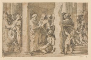 De hellige Peter og Johannes helbreder en lammelse av Parmigianino (attributed to)