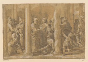 De hellige Peter og Johannes helbreder en lammelse av Parmigianino (attributed to)