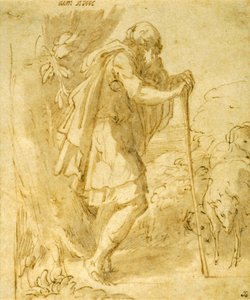 Gammel gjeter som lener seg på en stav av Parmigianino