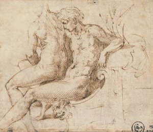 To elskere sitter på en sofa av Parmigianino