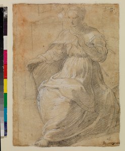 Kvinne holder en distaff av Parmigianino