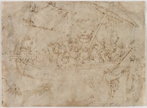 Navicella recto To tegninger av skip verso, ca. 1410-tallet.