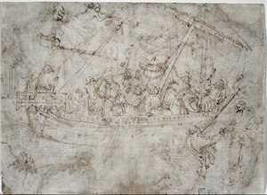 To tegninger av skip verso, 1410-tallet.
