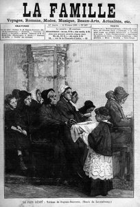 Brødbeniten, gravert fra 1888 etter maleriet av Dagnan-Bouveret. Forside til avisen "La famille" fra 1888. av Pascal Adolphe Jean Dagnan Bouveret
