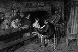Ulykken (1879): en lege helbreder skaden på en ung bonde. Gravering etter maleriet av Pascal Dagnan-Bouveret (Dagnan Bouveret) (1852-1929). I "" The Illustrous World"" nr. 1208 av 22. mai av Pascal Adolphe Jean Dagnan Bouveret