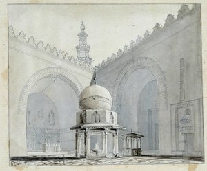 Domstolen til moskeen til Sultan Hassan, Kairo, Egypt. Akvarell av Pascal Coste (1787-1879). Kommunebiblioteket i Marseille