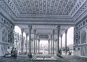 Innvendig utsikt over Pavilion of Mirrors, Isfahan, plate 35 fra 