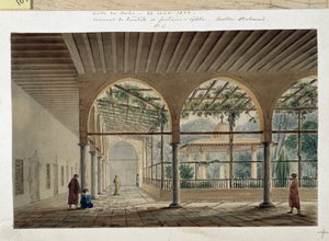 Orientalisme: dervisjkloster og fontene. Tegning av Pascal Coste (1787-1879)