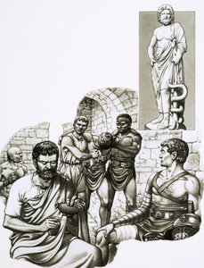 En lege ved gladiatorlekene lapper sammen overlevende