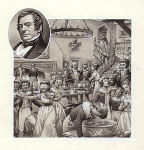 Julefeiring hjemme hos en engelsk firkant (gouache på papir)