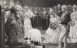Debutanter blir gitt til Edward VII (1844–1925) og dronning Alexandra (1841–1910) (gouache på papir)