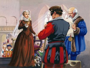 Mary Queen of Scots skal snart halshugges på Fotheringay Castle (gouache på papir)