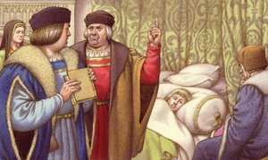 Prins Arthur dør kort tid etter ekteskapet sitt med Katarina av Aragon (gouache på papir)