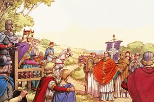 Sankt Augustin ankommer England