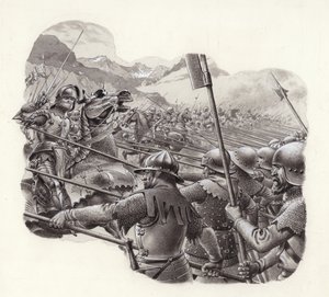 Sveitsisk infanteri på 1400-tallet (gouache på papir)