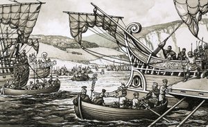 Romerne under Julius Cæsar gikk i land i Dover i 55 f.Kr. etter en dyster kamp