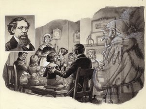 En julehistorie av Charles Dickens (gouache på papir)