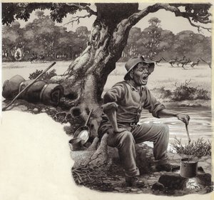 En Jolly Swagman (gouache på papir)