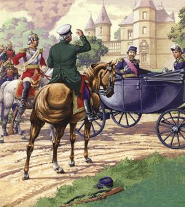 Grev Bismark nærmer seg vognen til Napoleon III (gouache på papir)