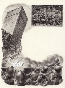 Spanske soldater sprenger festningsverk med krutt (gouache på papir)
